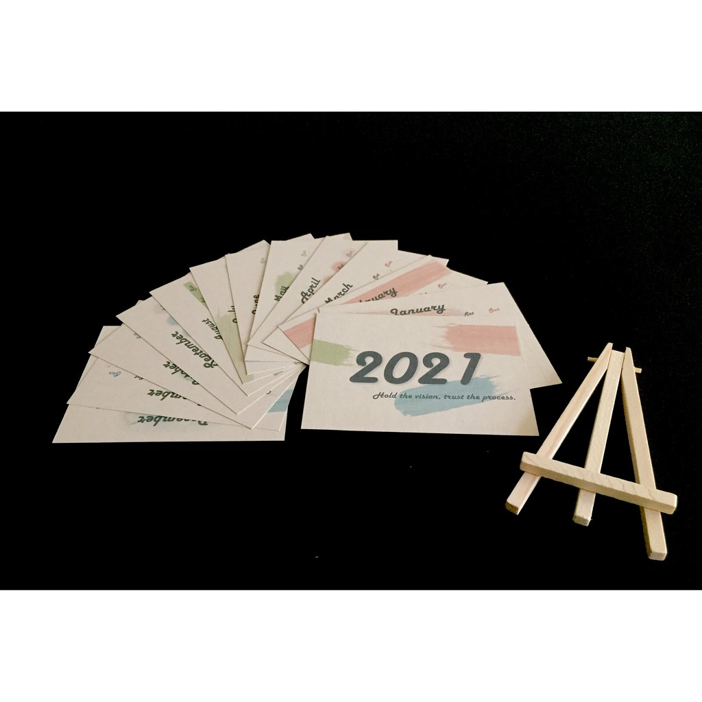 Lịch năm 2021 đa sắc - Giá vẽ gỗ mini trang trí bàn học (MIỄN PHÍ in tên riêng, quote), có âm lịch