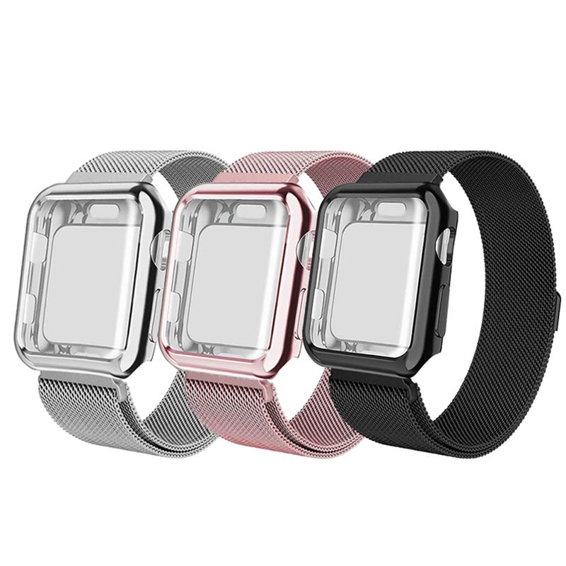 Bộ Dây Đeo Đồng Hồ Bằng Thép Không Gỉ Thay Thế Cho Apple Watch A Set Se 6 5 4 3 2 1 40mm 44mm 42mm 38mm Ốp