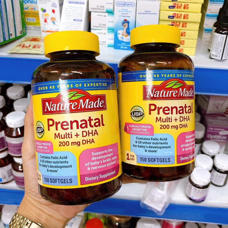 MẪU MỚI - Vitamin Bầu Mỹ Nature Made Prenatal Multi + DHA 200MG 150 Viên