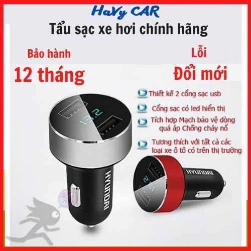 Tẩu sạc nhanh ô tô Hyun-dai, tẩu sạc xe hơi chính hãng chia 2 cổng USB