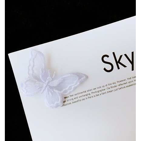 Set 4 bướm thêu trắng đa năng làm kẹp tóc dây chuyền khâu váy áo