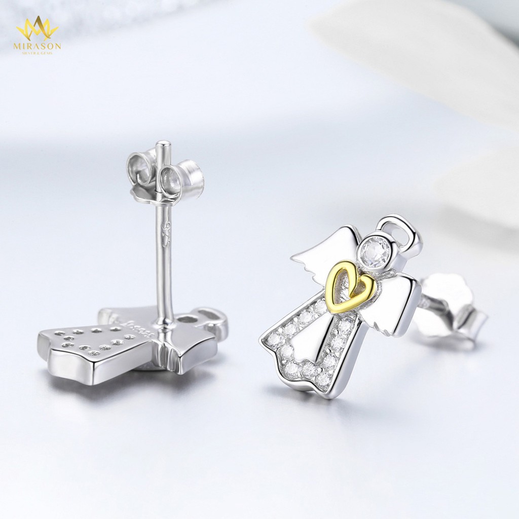 Khuyên Tai Bạc Nữ MIRASON Tiên Nữ Có Cánh Nạm Đá Sáng Lấp Lánh MBT140 -Bông Tai Nữ Bạc 925 Cao Cấp