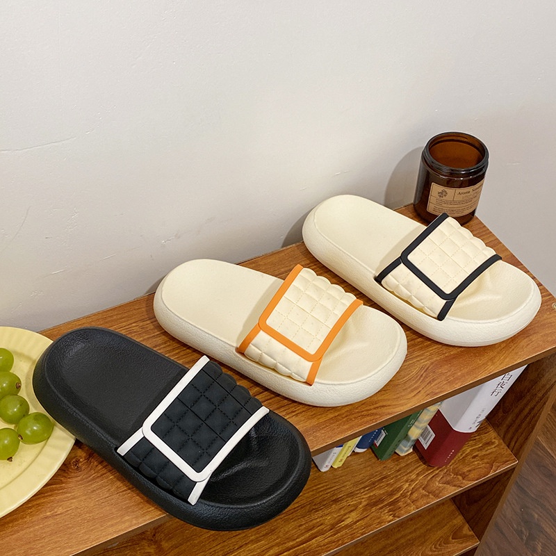 Dép quai ngang nam nữ PHỐI VIỀN KẺ Ô SẴN HÀNG- 3 màu đen trắng cam
