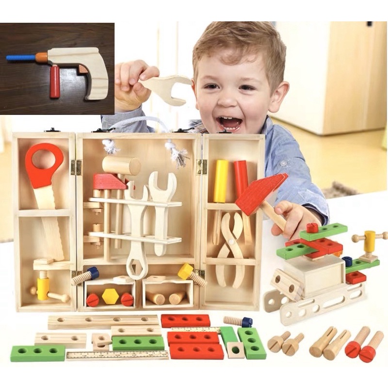 Đồ chơi hộp công cụ gỗ cho bé tập làm kỹ sư sửa chữa - tủ ốc vít