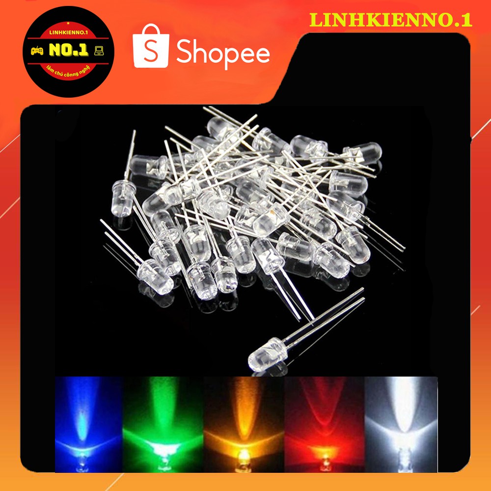 Đèn Led 5MM Siêu Sáng Xanh Lá/ Xanh Dương/ Đỏ/ Trắng/ Vàng/ Hồng Trang Trí Decor túi 10c