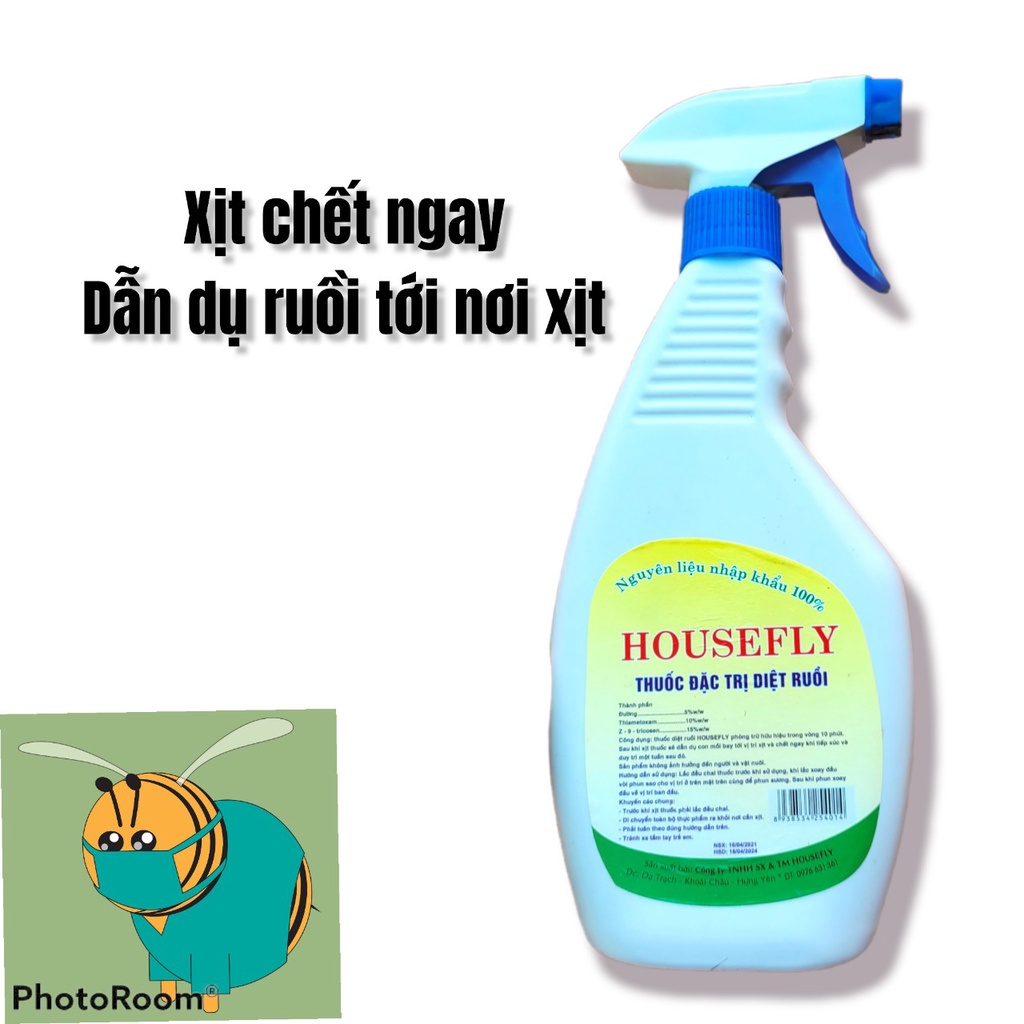 Chai xịt diệt ruồi hương chanh HOUSEFLY 500ml. xịt đâu ruồi chết đó. dẫn dụ ruồi tới nơi xịt.