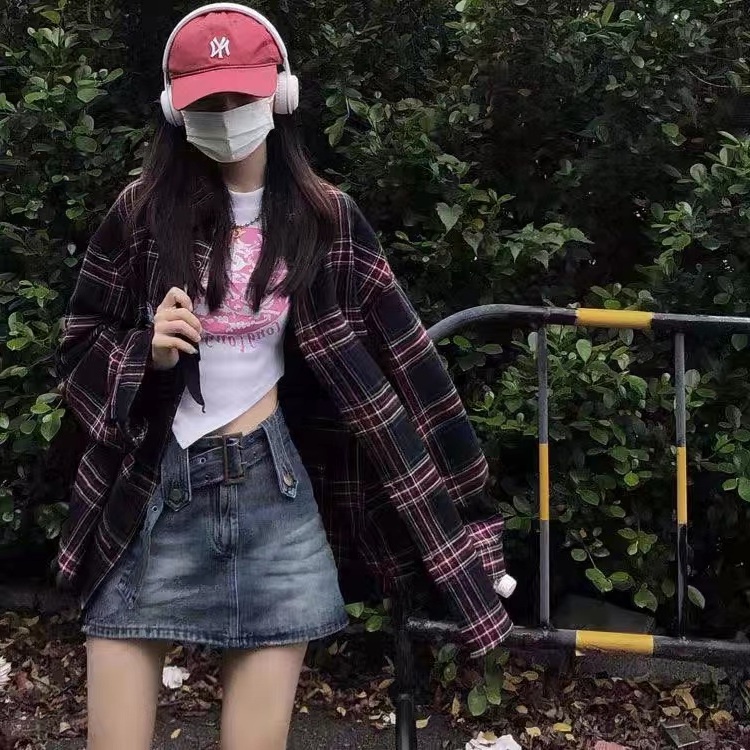 【ZHELIHANGFEI】Áo Sơ Mi Dài Tay Dáng Rộng Hoa Văn Kẻ Ô Phong Cách Retro