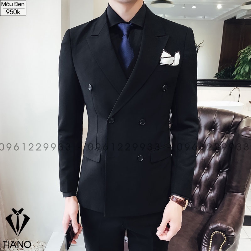 Bộ vest nam cao cấp màu đen 6 khuy - kiểu dáng hàn quốc, form ôm body.
