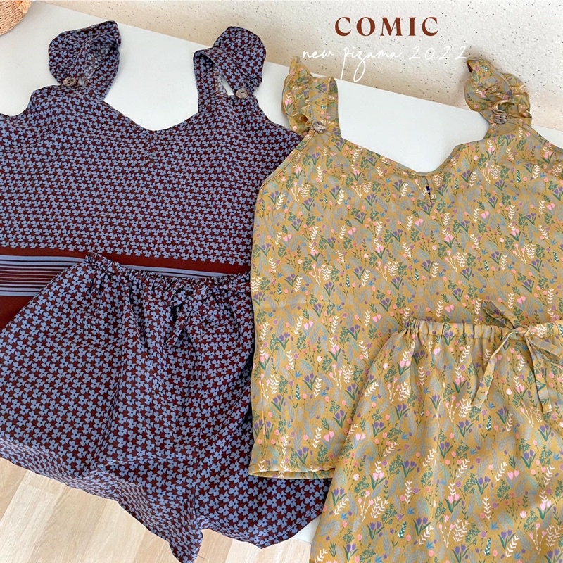Pizama hai dây vải Silk nhung Comic