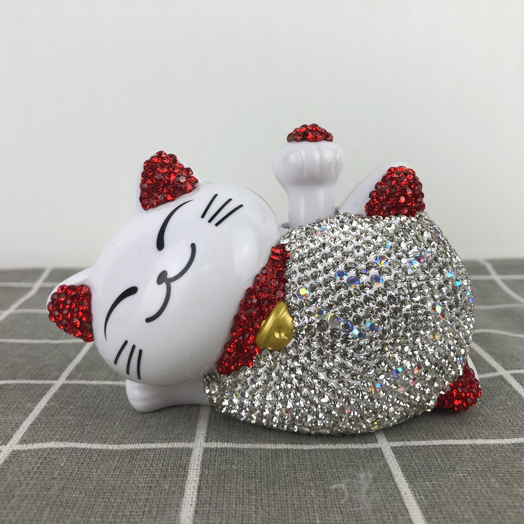 SET Mèo Thần Tài Đính Đá gồm mèo + lọ bóng đá + thảm hoa cúc trang Trí Taplo Siêu Xinh, Chiêu Tài Lộc Và May Mắn OTO VIP