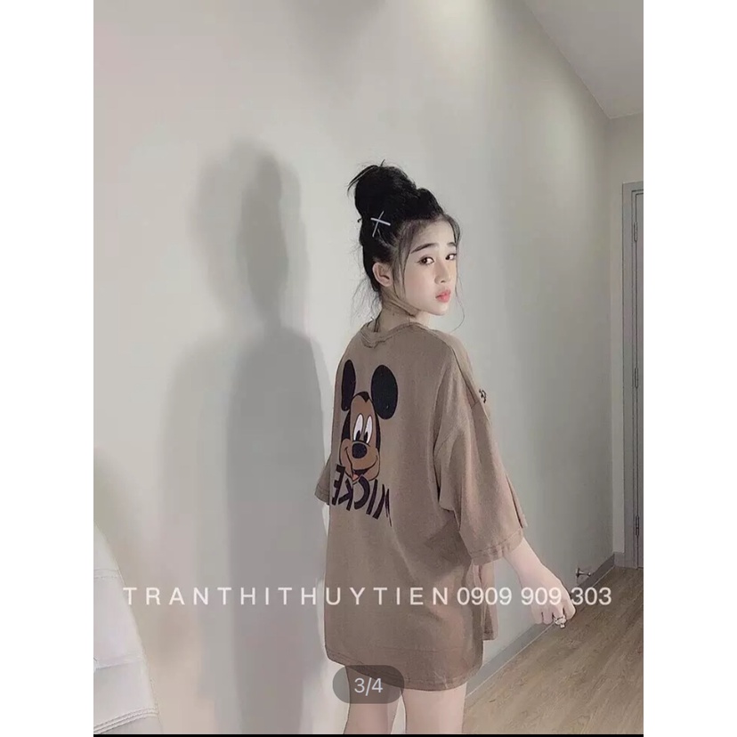 Áo thun nam nữ MICKEY nâu unisex form rộng cao cấp bền màu cực hot 1Kenz