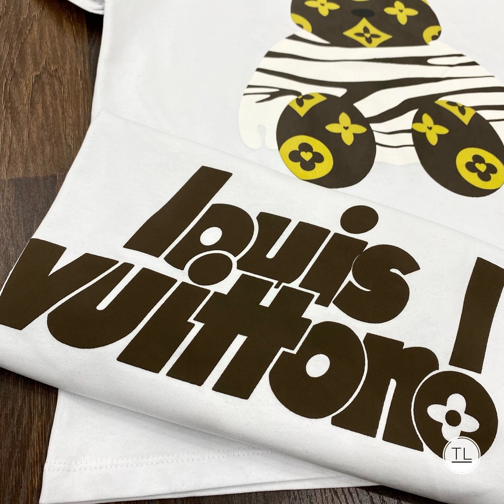 Áo Phông Thun Nam in Gấu 3D LV ngắn tay, chất cotton kiểu dáng năng động