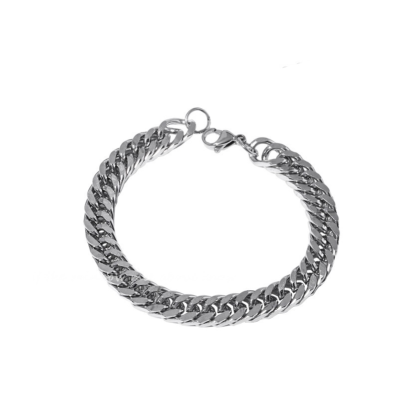 Vòng tay xích nam nữ BROO bản trơn 9mm chuỗi lớn màu bạc, lắc tay unisex đơn giản chất liệu titan cao cấp