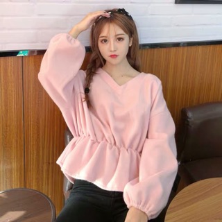 Áo nỉ nữ tay bồng thắt eo
