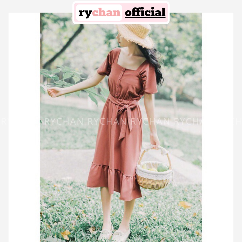 [ẢNH THẬT CUỐI] DX621 - Đầm Xòe Đuôi Cá Phối Cổ Vuông Cột Eo