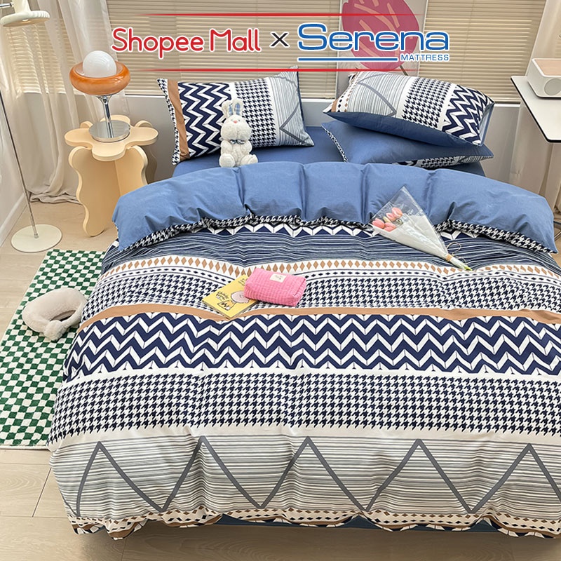 Set 5 Món Chăn Ga Gối Cotton Living SERENA Chính Hãng Bộ Vỏ Mền Ra Drap Grap Gối Nệm Đệm Chần Bông Trải Giường Cao Cấp