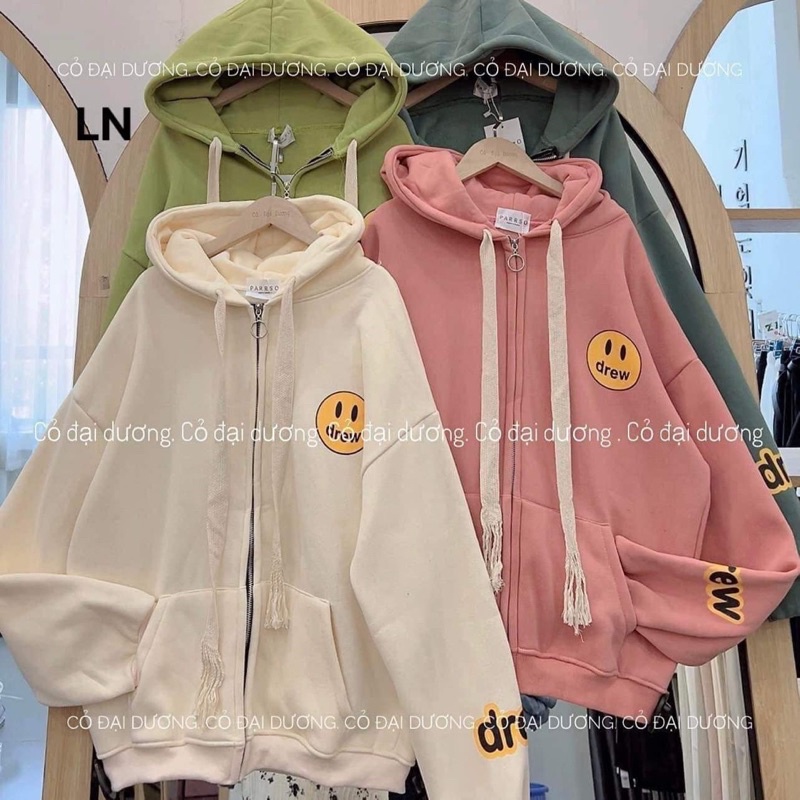 Áo khoác nỉ có khoá kéo hình mặt cười mũ 2 lớp