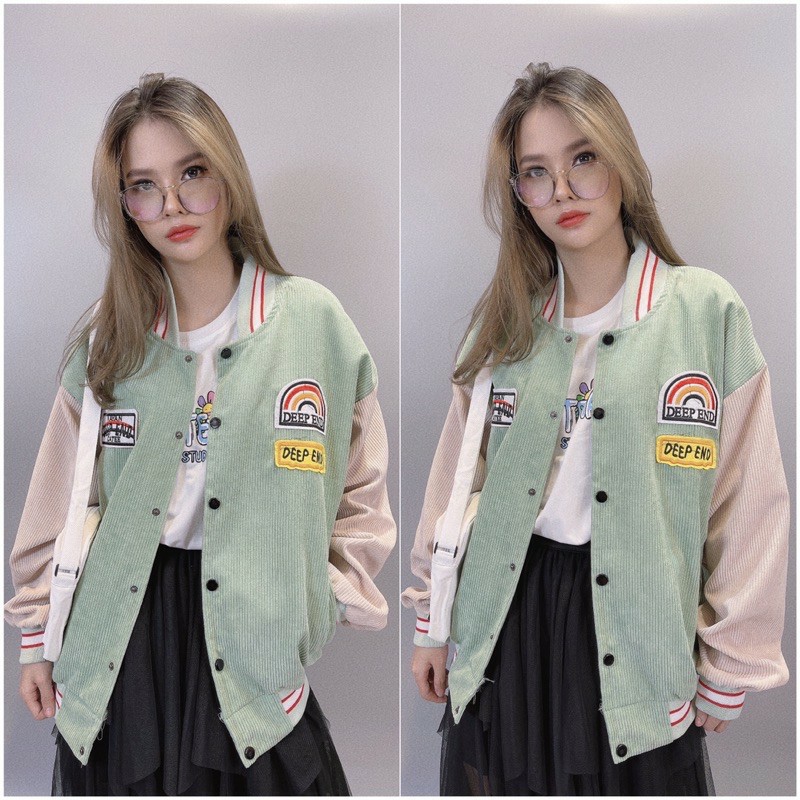 Áo khoác Bomber Nhung Ulzzang Nam Nữ Unisex Form Rộng - Deep end