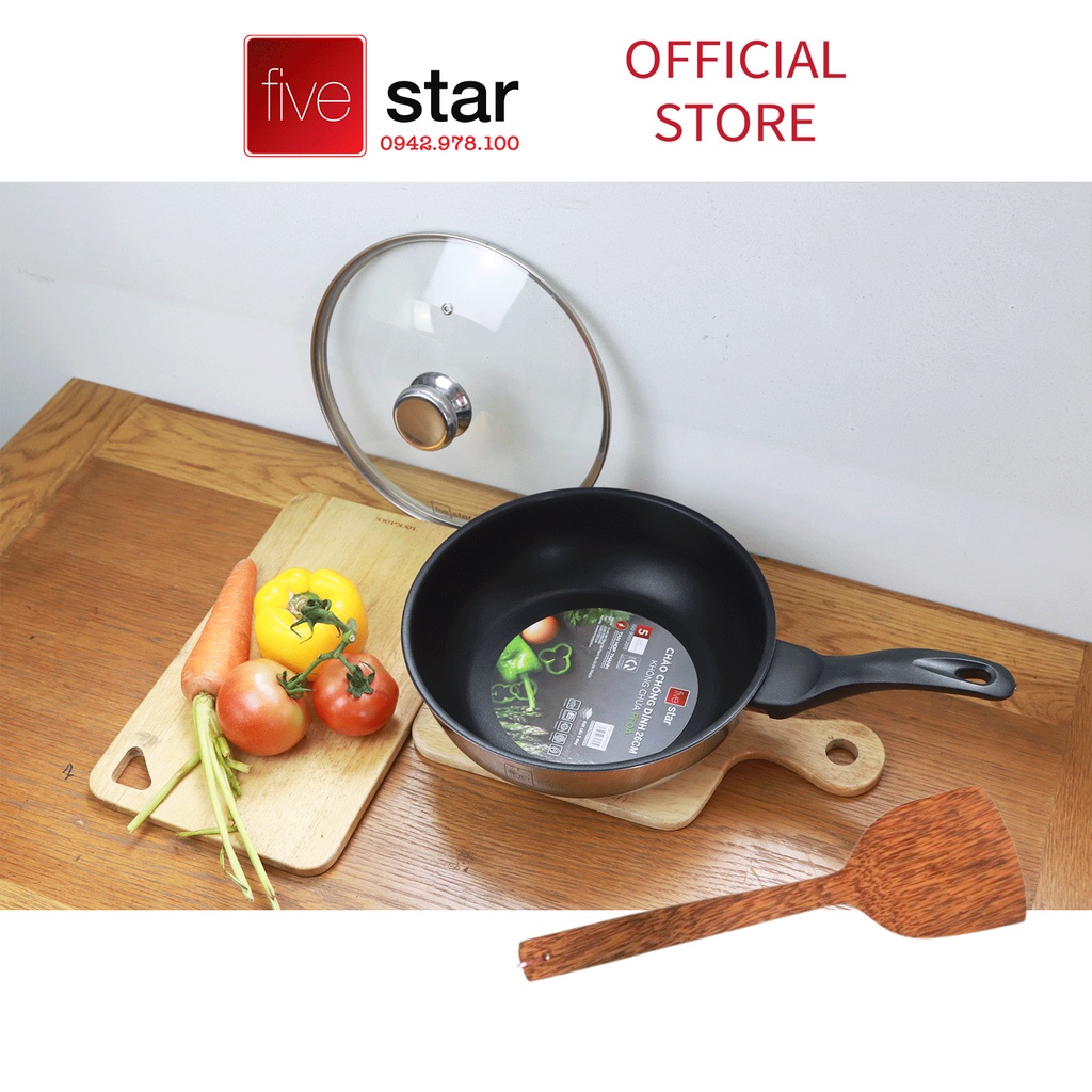 Chảo đáy từ chống dính sâu lòng cao cấp Fivestar 24cm , 26cm nắp kính , tặng 1 sạn dừa