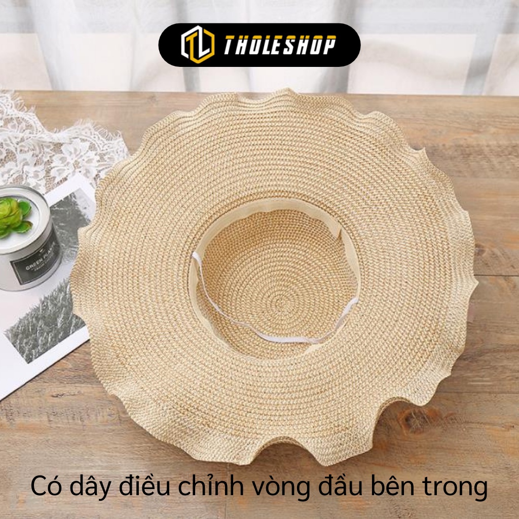 Mũ Rộng Vành - Nón Cói Đi Biển Đan Có Hoa Và Nơ Thêm Dịu Dàng, Chống Tia UV 7171