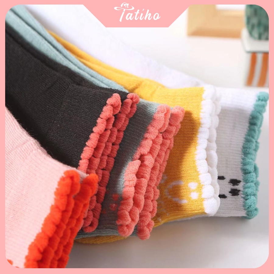 Vớ tất cổ thấp unisex nam nữ chất cotton mềm mịn họa tiết trơn phối AMOR cute phong cách basic thời trang Hàn - Mã TV014