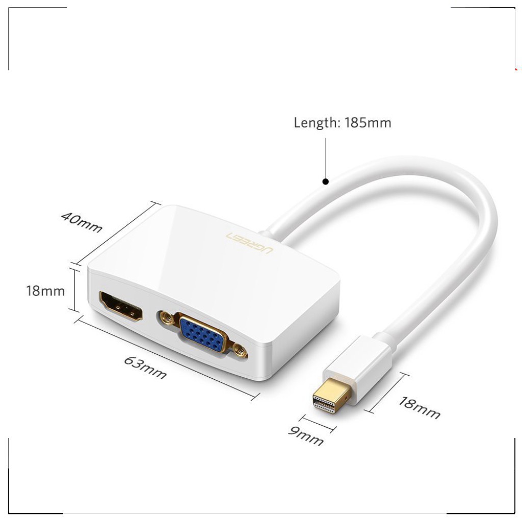 Cáp mini Displayport to HDMI và VGA chính hãng Ugreen 10427 2020