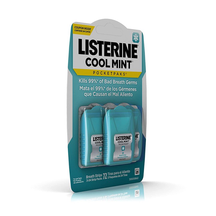 Miếng ngậm thơm miệng Listerine Cool Mint PocketPaks, 3 x 24