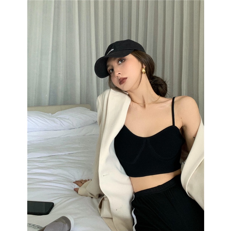 Cocory vn Áo Hai Dây Dệt Kim Dáng Ôm Thời Trang Mùa Hè 5 Màu Tùy Chọn Cho