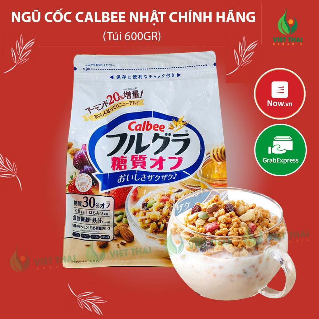 Ngũ cốc Calbee Trắng Ít Đường Ăn Kiêng Giảm Cân Nhật Bản mix sữa chua hoa quả trái cây dùng ăn sáng (600G )