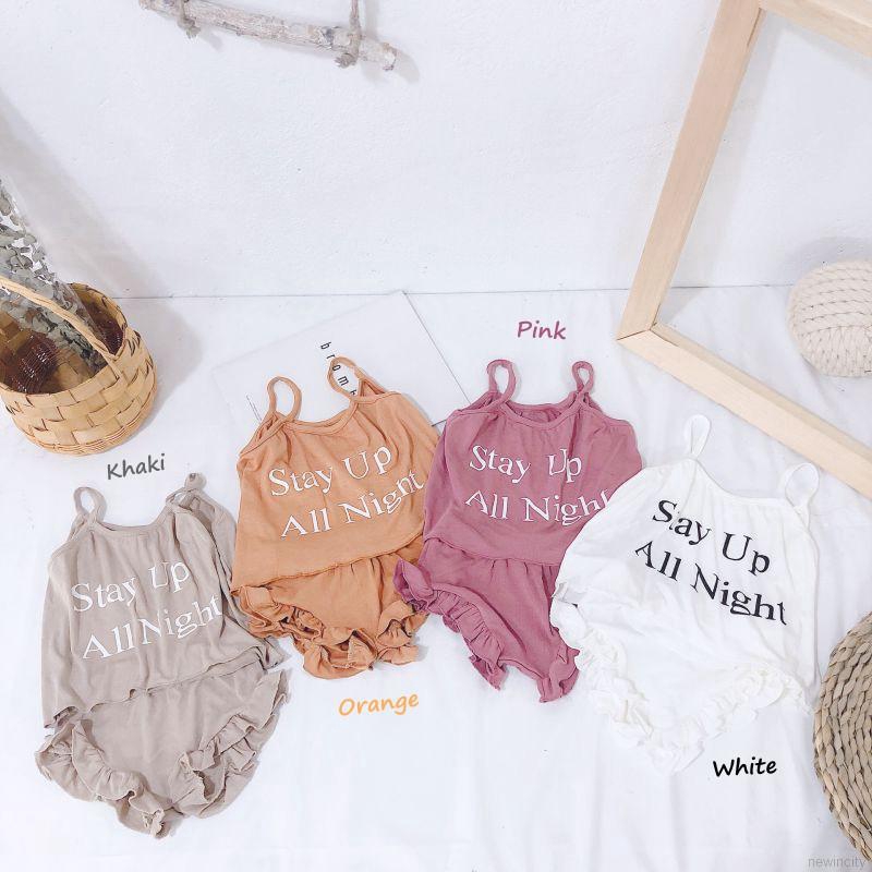 Set áo hai dây in chữ thời trang + quần đùi thời trang mùa hè dành cho bé gái