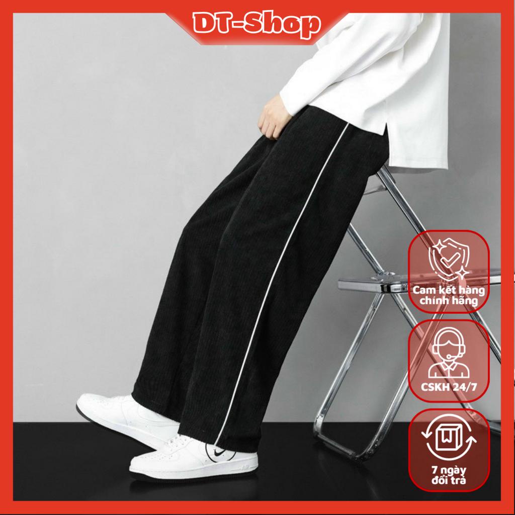 Quần Nhung Tăm Ống Rộng Dáng Suông Line Viền Cạp Cao Form Rộng Siêu Đẹp Thích Hợp Đi Làm