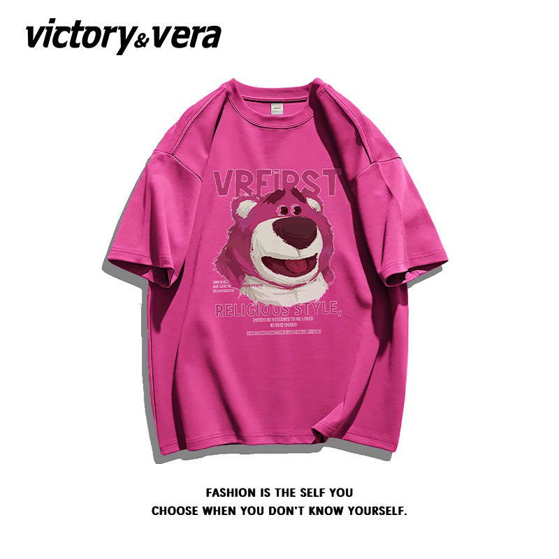 Áo Thun Cotton Dáng Rộng Tay Nửa Hình Gấu Dâu Tây Thời Trang Mùa Hè Hàng Mới Dành Cho Nữ 2022