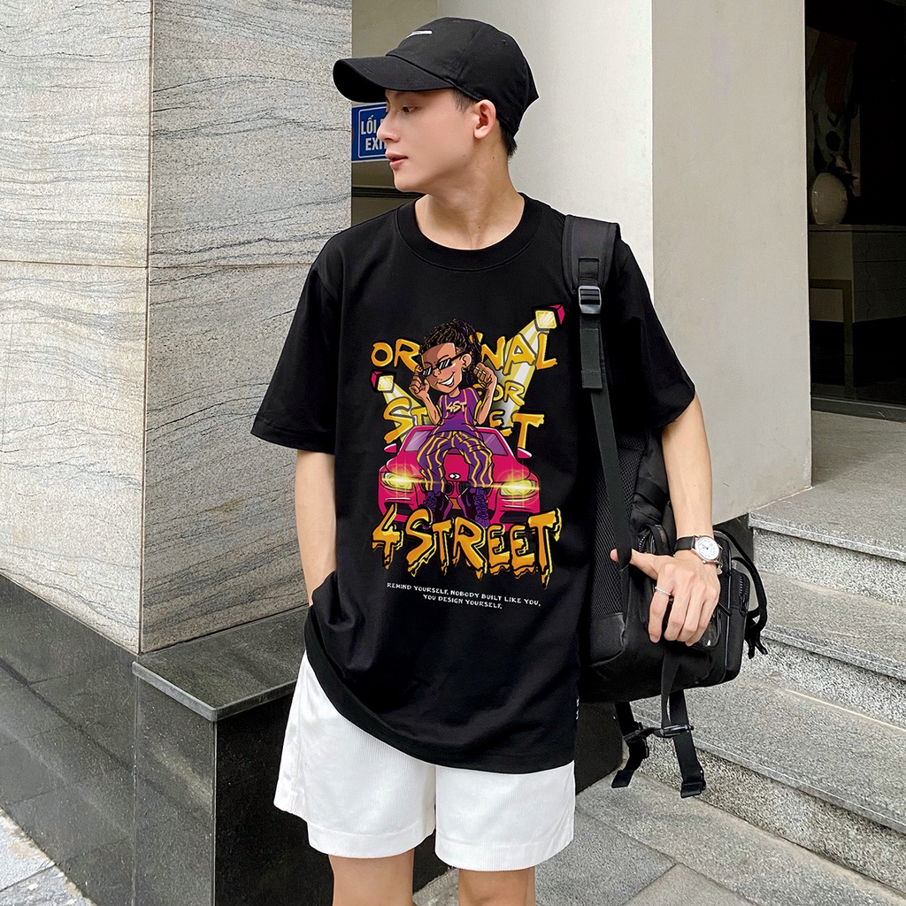 Áo thun tay lỡ in graffiti Rap, tshirt oversize unisex nam nữ 100% Cotton đen, phông form rộng Umebay 4STT01