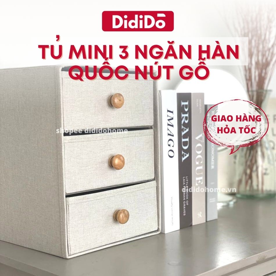 Tủ mini 3 ngăn Hàn Quốc nút gỗ màu xanh