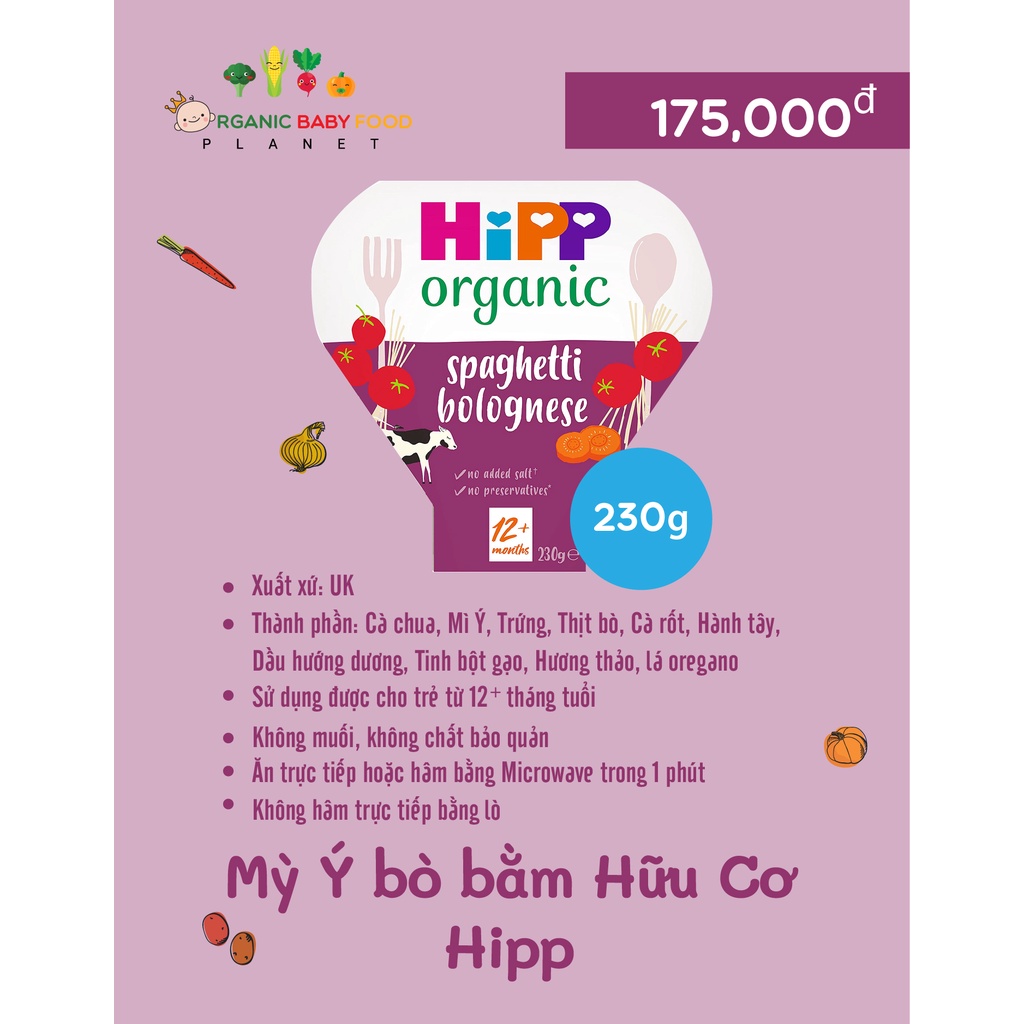 Bữa ăn chính HiPP mì ăn liền Spaghetti và bò hầm rau củ hữu cơ bữa ăn tiện lợi ngon miệng cho bé từ UK - 230gr | BigBuy360 - bigbuy360.vn