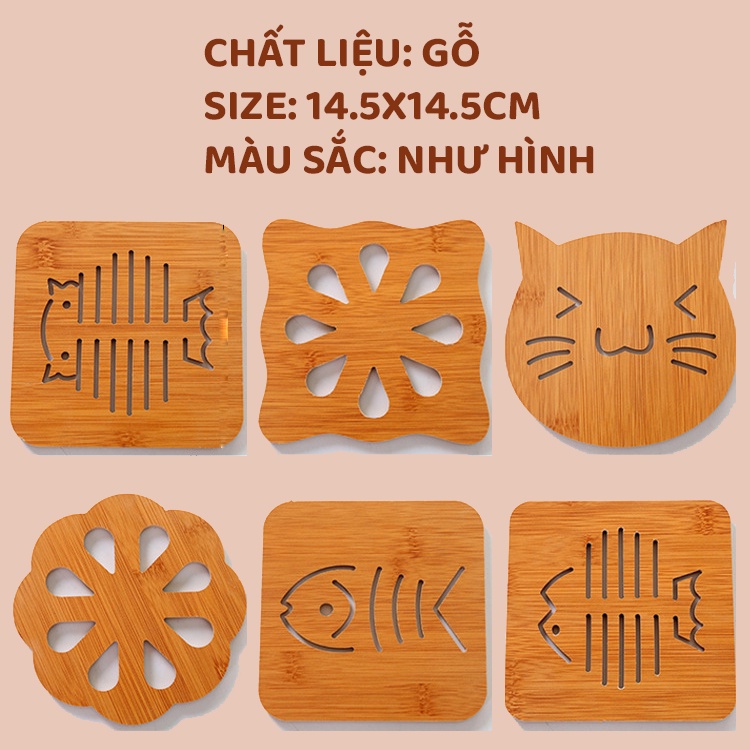 Miếng lót gỗ kê đồ nóng hình dáng kute decor quán ăn nhà hàng