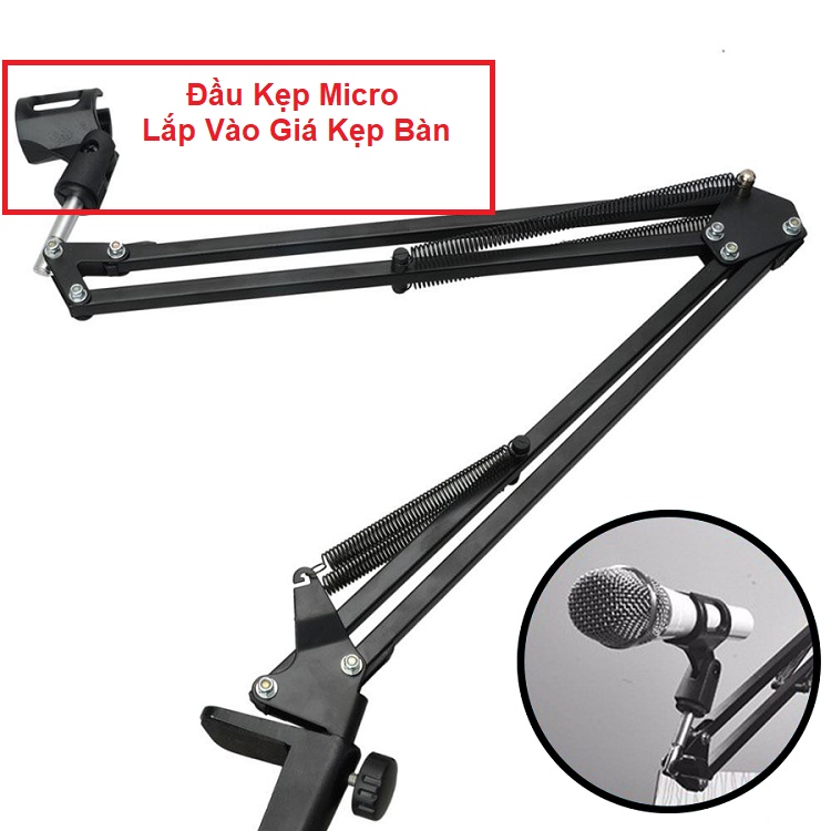 Kẹp Đỡ Micro, Điều Chỉnh Lên Xuống - Đầu Giữ Micro - Lắp Vào Giá Kẹp Bàn - Điều Chỉnh Các Góc Xoay 360 Độ