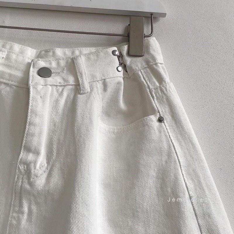 Quần jean ngố gài khuy MunMunStore jean ngố denim phom xòe, lưng cao mềm mại ( ảnh + video thật)