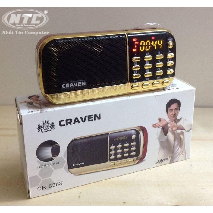 28.11 Loa đa năng Craven CR-836s FM/Thẻ nhớ/USB/Tai nghe/Đèn Pin - dung lượng 4400mah (Đen đỏ)