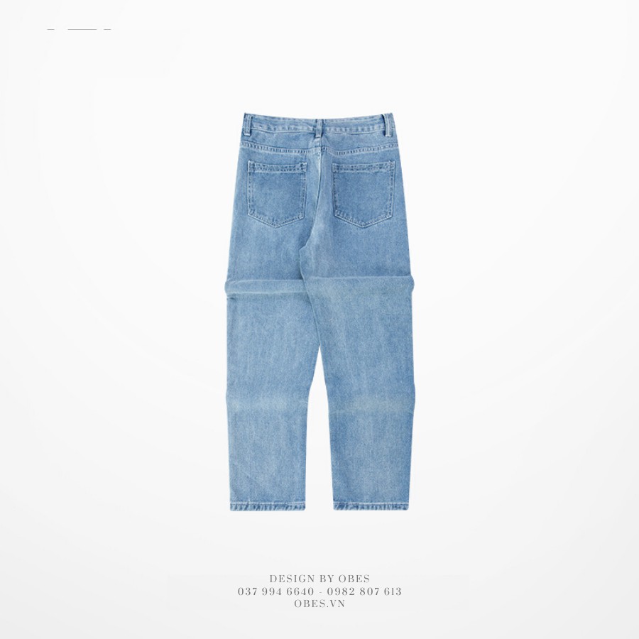 [OBES] Quần jeans xanh trơn baggy suông mã QT có 3 màu