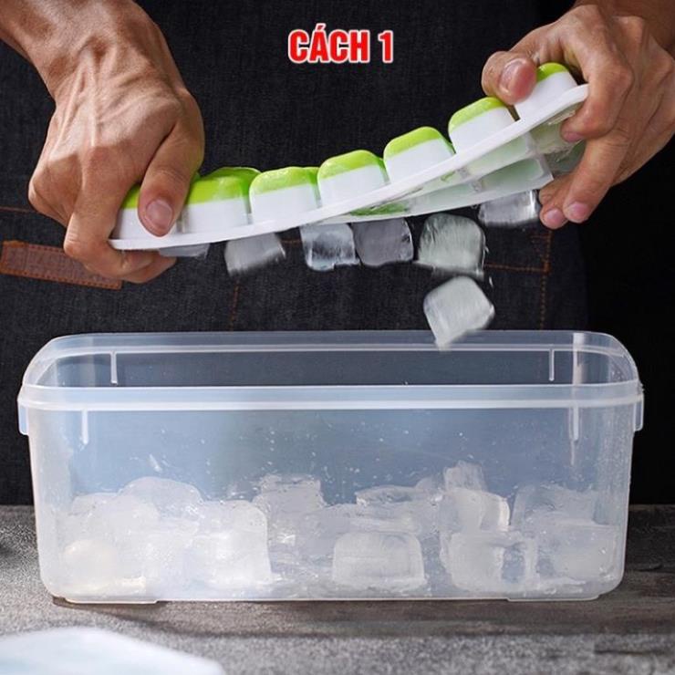 Khay trữ đông silicon có nắp đậy tiện lợi, bảo quản thức ăn và dùng làm đá ( freeshio extra )