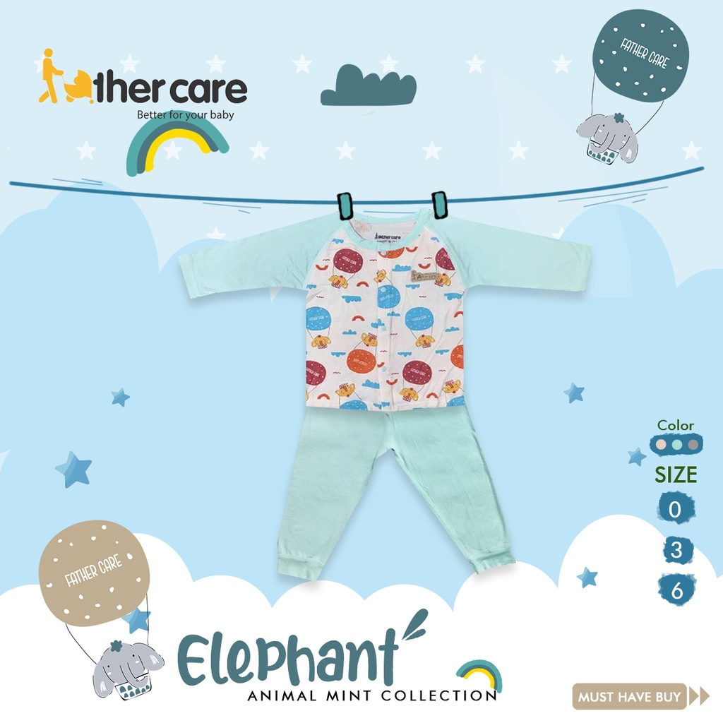 Bộ Quần áo FatherCare sơ sinh Cài giữa DT - Voi (Họa tiết - Trơn) FC749