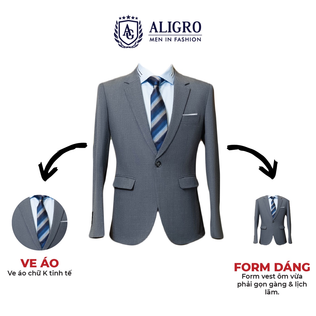 Áo vest nam Aligro cao cấp màu Ghi phẩy đứng dáng dày dặn cao cấp nam tính ALGCL69