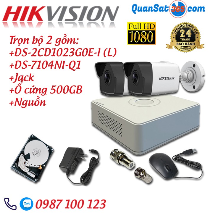 Trọn Bộ (2-8) Camera IP HIKVISION POE 2MP DS-2CD1023G0E-I(L) - Full Phụ Kiện - Hàng Chính Hãng