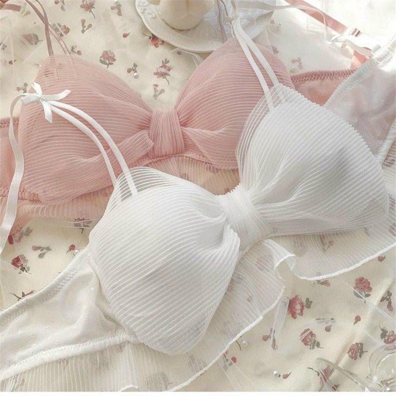 Áo bra 2 dây lưới dập cột xoắn nơ cực dễ thương