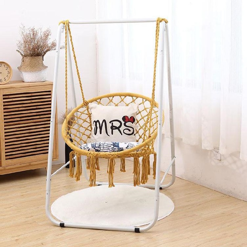 Xích Đu Thư Giãn Có Cần treo đi kèm Đọc Sách báo Swing cotton Macrame Cao Cấp nhẹ nhàng lãng mạng màu vàng mustan