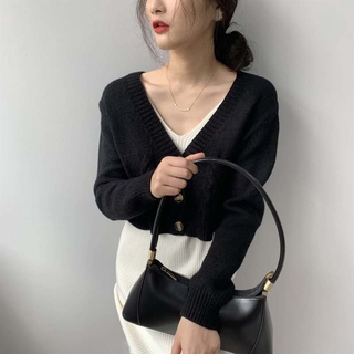 Áo Khoác Cardigan Dệt Kim Tay Dài Dáng Ngắn Thời Trang Cho Nữ