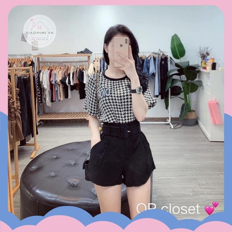 Bộ quần áo nữ Set Lụa Tằm Zic Zac Đen Mix Sooc Chun XIAOMIMI
