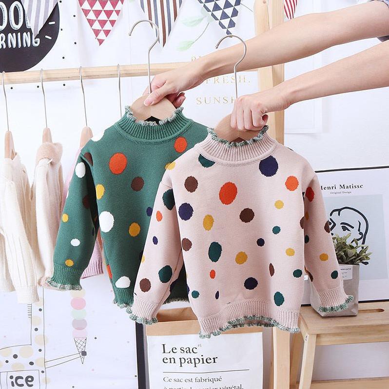 Áo len chấm bi trần bông unisex trẻ em N595 - N607 (2 màu)