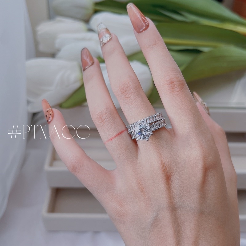Set nhẫn paguet xi bạch kim, xi mạ vàng, bộ nhẫn 2 chiếc đính đá paguet nhỏ đơn giản .PTNACC.
